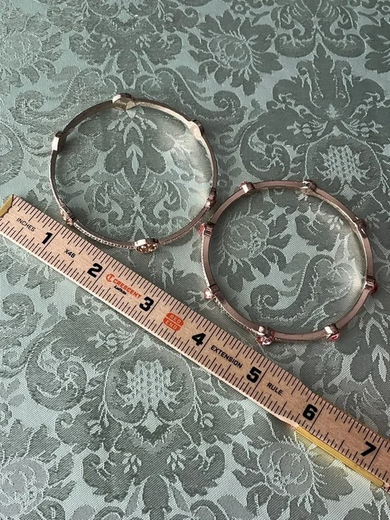 Duo Bangle Set In Rose Gold-Tone With Rhinestones - Picture 3 of 7